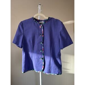 Vintage Leslie Fay 80s 90s Grannycore Retro Purple  Floral Trim Button Up - 8P